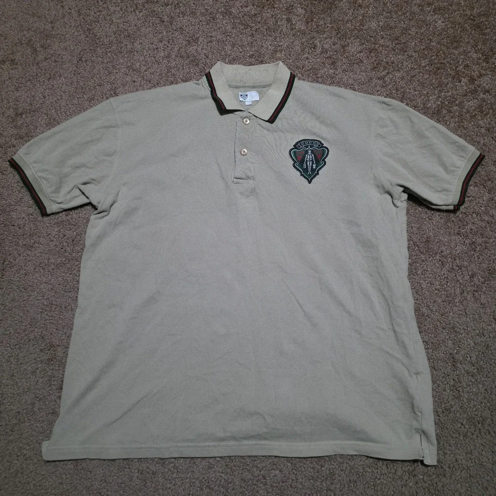 Gucci Equestrian Polo Shirt Beige Tan‎ Made in Italy Mens Size XXL *FITS Large*